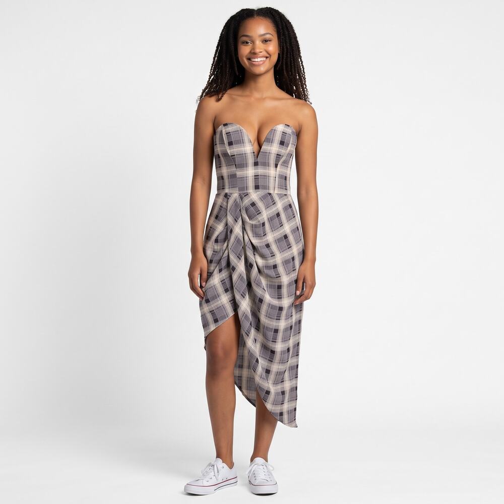 Zimmermann 1 Silk Glen Plaid Structured Bodice Asymmetric Faux-Wrap Mini Dress